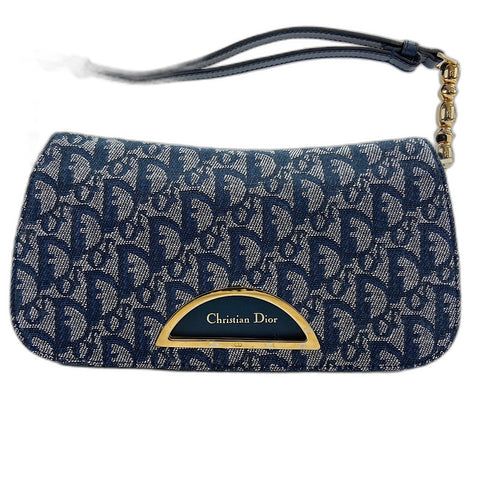 Christian Dior Maris Pearl Trotter Shoulder Bag canvas Navy WS32934