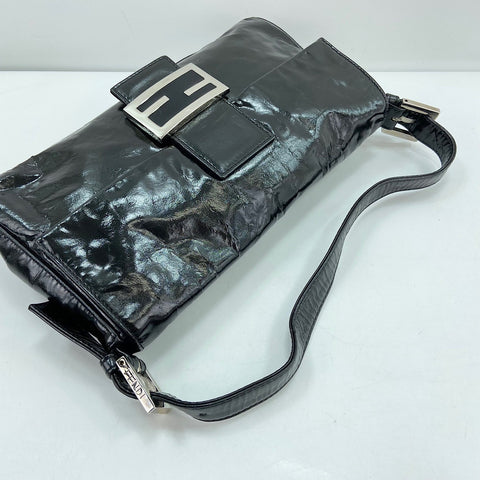 FENDI Mamma bucket Shoulder Bag Patent leather black WS32936
