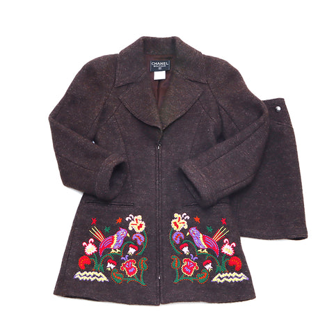CHANEL Flower Embroidery 40 97A 1997 setup Brown WS3295