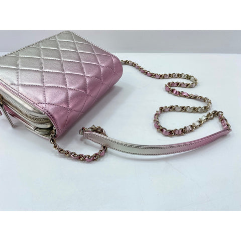 CHANEL Mini Matelasse Shoulder Bag lambskin pink WS33012