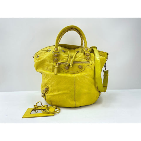 BALENCIAGA Giant Pompon Shoulder Bag leather yellow WS33055