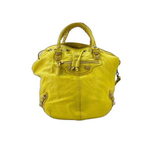 BALENCIAGA Giant Pompon Shoulder Bag leather yellow WS33055