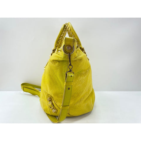 BALENCIAGA Giant Pompon Shoulder Bag leather yellow WS33055
