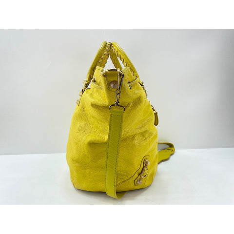 BALENCIAGA Giant Pompon Shoulder Bag leather yellow WS33055