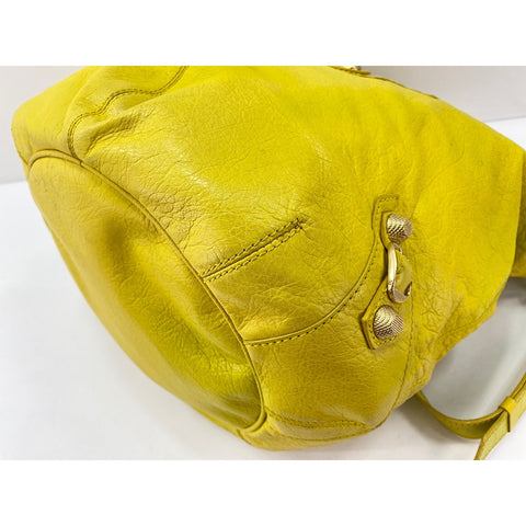 BALENCIAGA Giant Pompon Shoulder Bag leather yellow WS33055