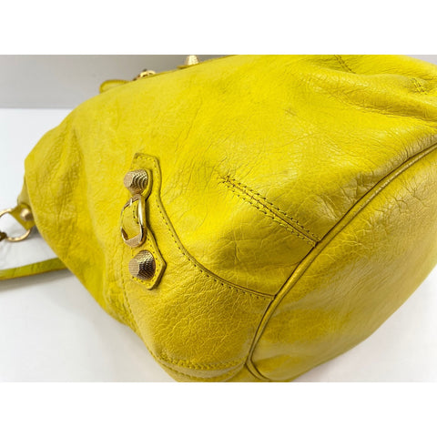 BALENCIAGA Giant Pompon Shoulder Bag leather yellow WS33055