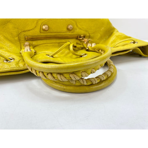 BALENCIAGA Giant Pompon Shoulder Bag leather yellow WS33055
