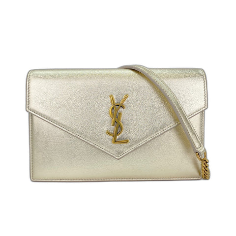 YVES SAINT LAURENT envelope Shoulder Bag leather gold WS33067