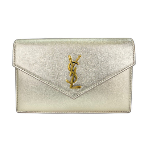 YVES SAINT LAURENT envelope Shoulder Bag leather gold WS33067
