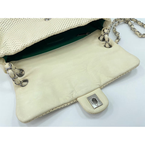 CHANEL Shoulder Bag Punching leather white WS33078