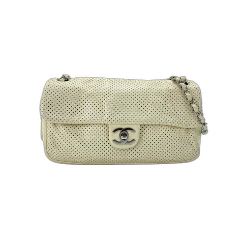 CHANEL Shoulder Bag Punching leather white WS33078