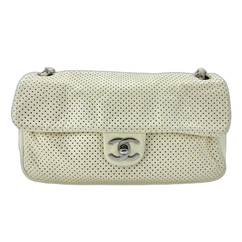 CHANEL Shoulder Bag Punching leather white WS33078