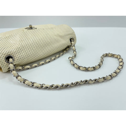 CHANEL Shoulder Bag Punching leather white WS33078