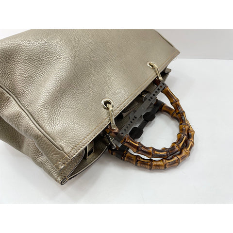 GUCCI Bamboo Handbag leather gold WS33103