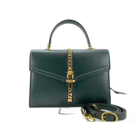GUCCI Sylvie 1969 Handbag leather green WS33106