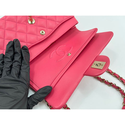 CHANEL Matelasse double flap Shoulder Bag lambskin pink WS33115