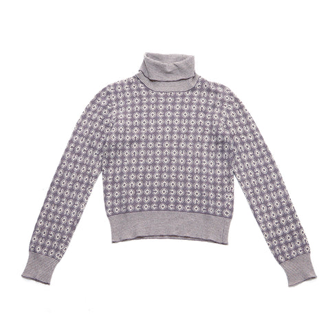 Chanel CHANEL Turtleneck All-over Pattern Knit Multicolor WS3312