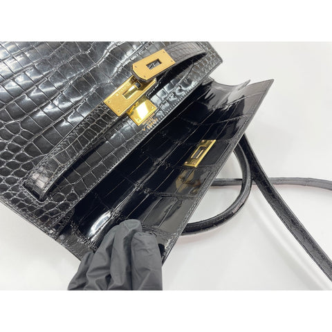 HERMES Kelly □A stamp Handbag Polosus black WS33138