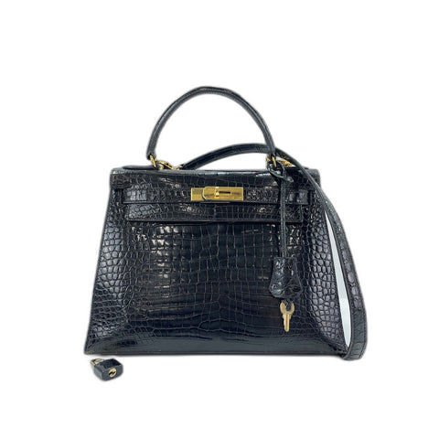HERMES Kelly □A stamp Handbag Polosus black WS33138