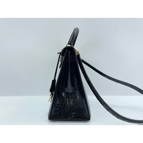 HERMES Kelly □A stamp Handbag Polosus black WS33138