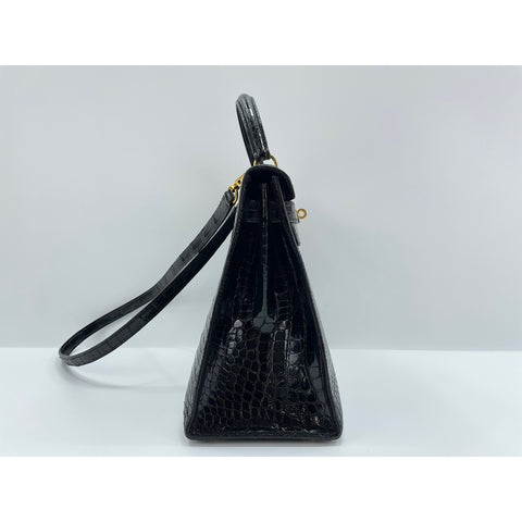 HERMES Kelly □A stamp Handbag Polosus black WS33138