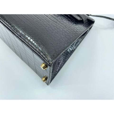 HERMES Kelly □A stamp Handbag Polosus black WS33138