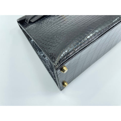 HERMES Kelly □A stamp Handbag Polosus black WS33138