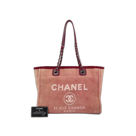 CHANEL Deauville Tote Bag canvas pink WS33199