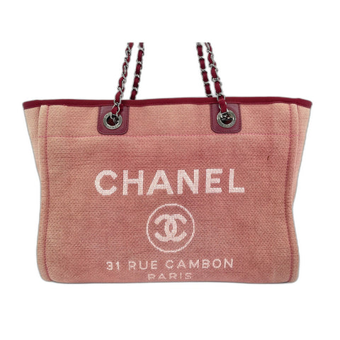 CHANEL Deauville Tote Bag canvas pink WS33199