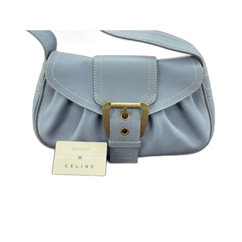CELINE Shoulder Bag leather blue WS33222