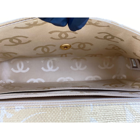 CHANEL Camellia print Shoulder Bag Raffia gold WS33226