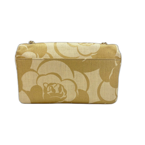 CHANEL Camellia print Shoulder Bag Raffia gold WS33226