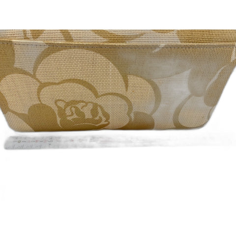 CHANEL Camellia print Shoulder Bag Raffia gold WS33226