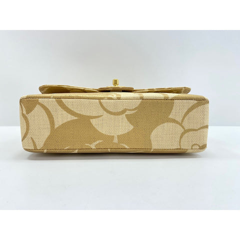 CHANEL Camellia print Shoulder Bag Raffia gold WS33226