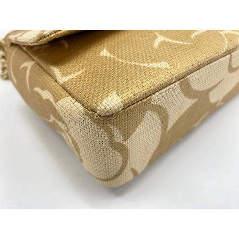 CHANEL Camellia print Shoulder Bag Raffia gold WS33226