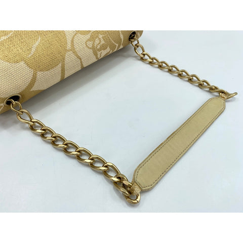 CHANEL Camellia print Shoulder Bag Raffia gold WS33226