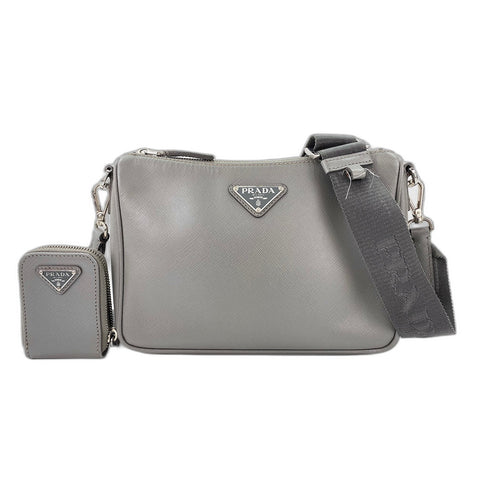 PRADA Shoulder Bag leather gray WS33249