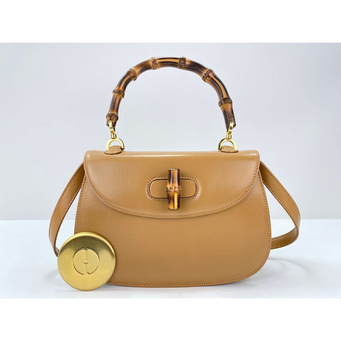 GUCCI Bamboo Shoulder Bag leather beige WS33256