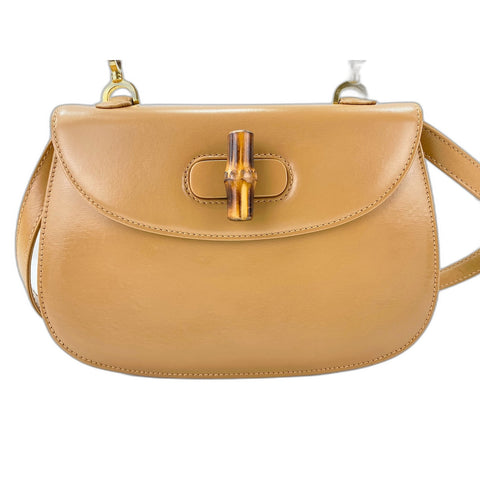 GUCCI Bamboo Shoulder Bag leather beige WS33256