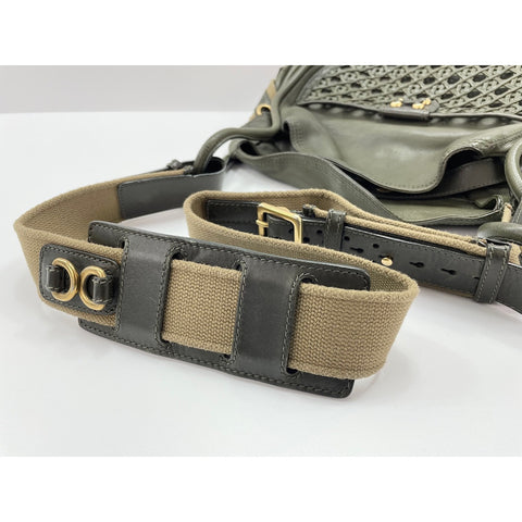 Christian Dior Lattice Messenger Shoulder Bag leather khaki WS33307