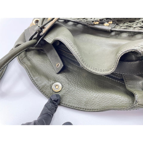 Christian Dior Lattice Messenger Shoulder Bag leather khaki WS33307