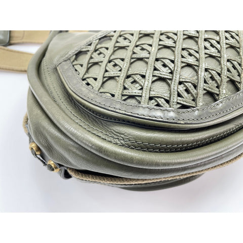 Christian Dior Lattice Messenger Shoulder Bag leather khaki WS33307