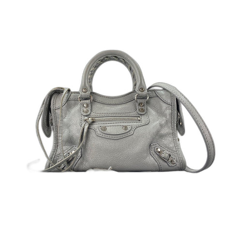 BALENCIAGA Classic Nano City Shoulder Bag leather gray WS33344