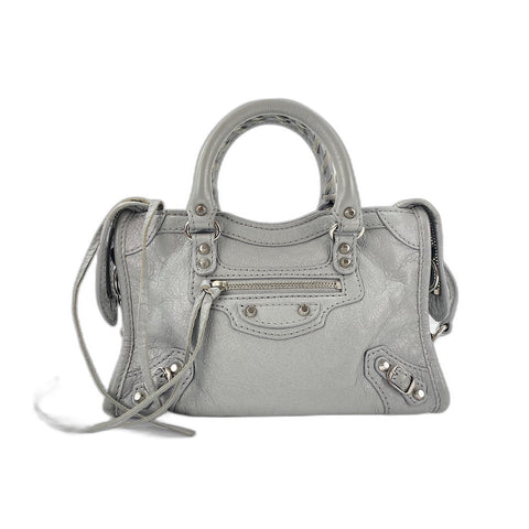 BALENCIAGA Classic Nano City Shoulder Bag leather gray WS33344