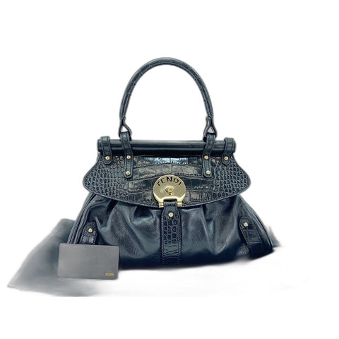 FENDI Bolsa Handbag leather black WS33351
