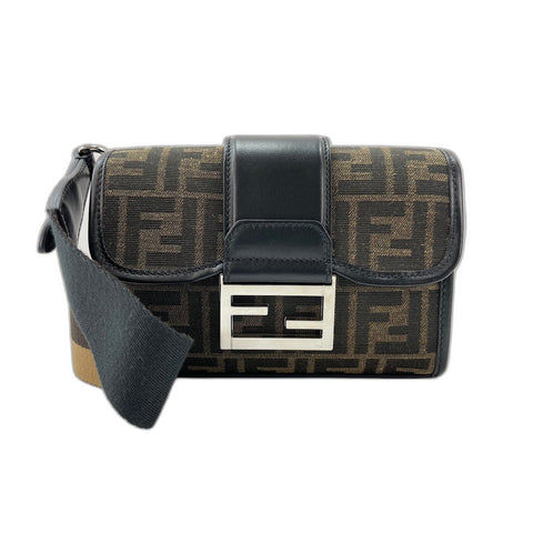 FENDI Double Baguette Shoulder Bag canvas Brown WS33378