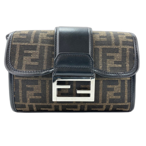 FENDI Double Baguette Shoulder Bag canvas Brown WS33378