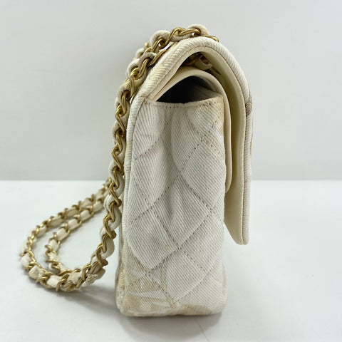 CHANEL Matelasse 25 Double Flap Shoulder Bag canvas white WS33449
