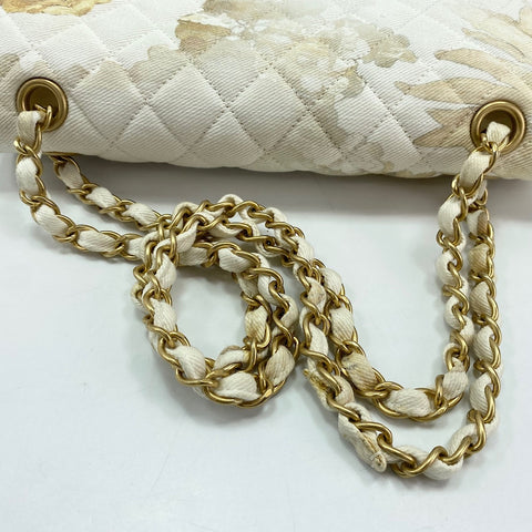 CHANEL Matelasse 25 Double Flap Shoulder Bag canvas white WS33449