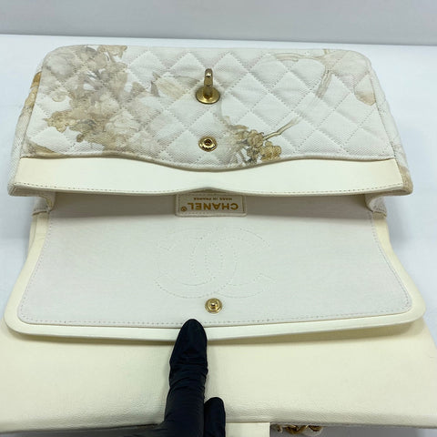CHANEL Matelasse 25 Double Flap Shoulder Bag canvas white WS33449